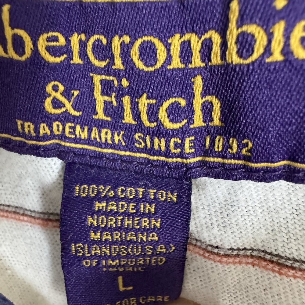 Vintage Abercrombie & Fitch White‎ w Blue & Red stripes SS Polo Shirt Sz Large - Picture 3 of 7